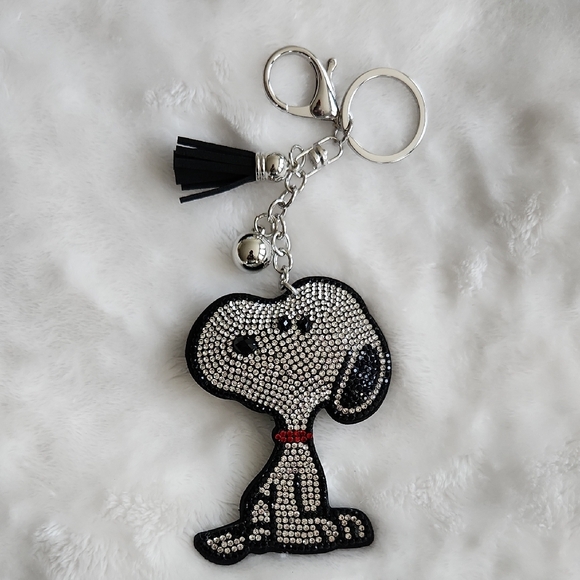 Accessories - Snoopy Rhinestone Dog Keychain - Black and Silver Bag Charm